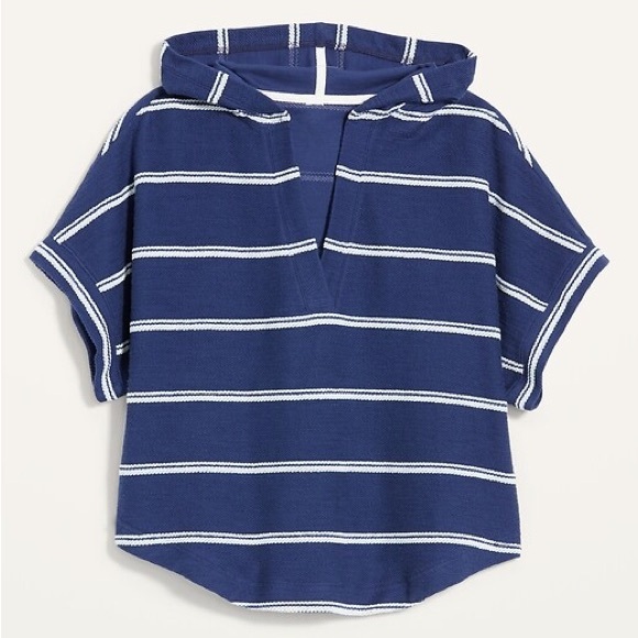 ☀️ Old Navy Short Sleeve Striped Slub Knit Terry Hoodie Size XL - Picture 2 of 11